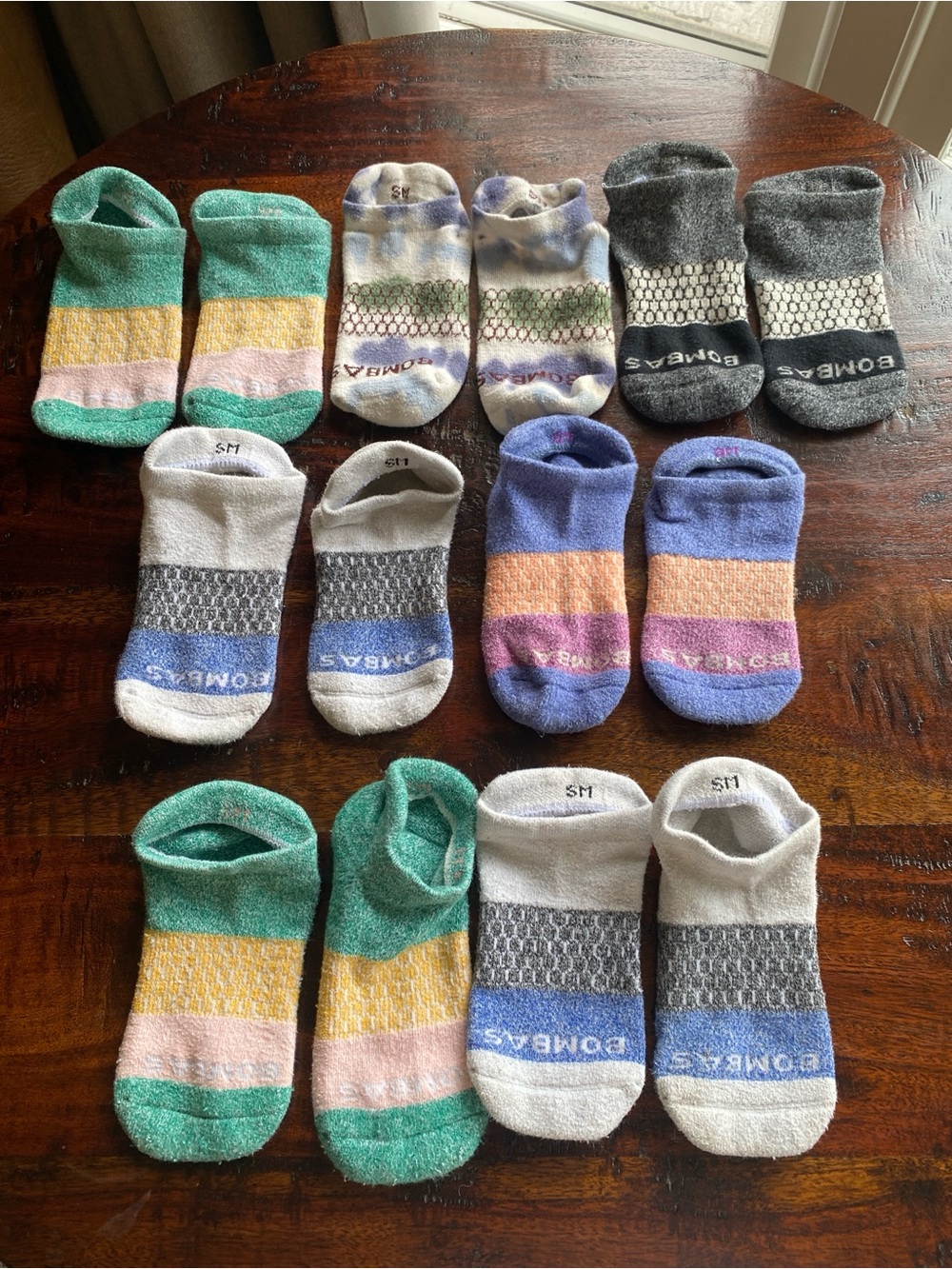 Bombas tri block ankle socks in women’s size (4-7.5) small lot of 7
